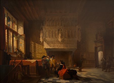 Charles WELLENS Scena in interno di palazzo con ufficiali in costume...