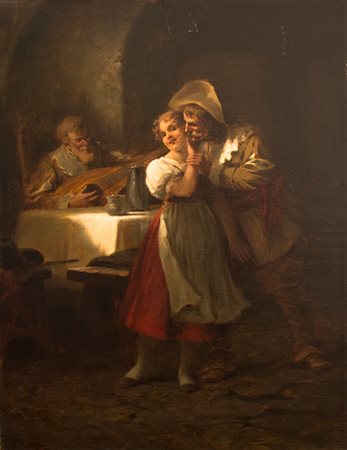 Antonin BRUNNER Corteggiamento Olio su tela, cm 53 x 41.