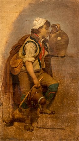 Scuola romana della metà del XIX secolo. Pastorello che beve dalla brocca...