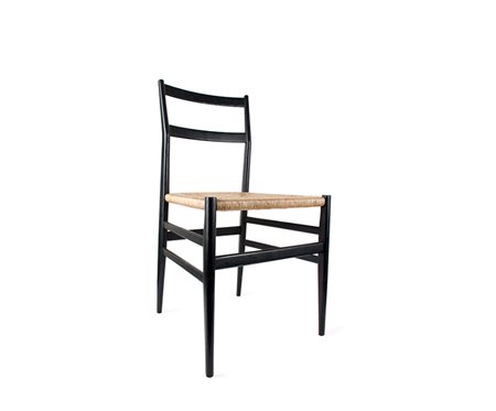 Gio Ponti Modello Leggera 4 sedie Leggera. Frassino tinto nero, seduta corda...