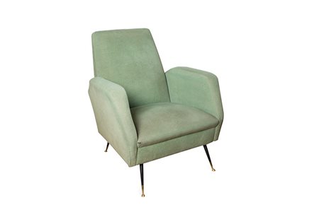 Coppia Poltrone Due Poltrone con struttura in legno e gambe in ottone...