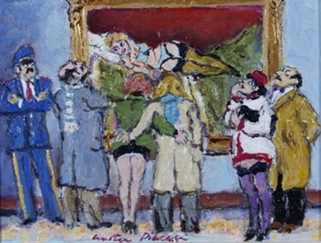 PIACESI WALTER (Ascoli Piceno 1929) "Visita al museo" 2006 Olio su tavola cm....