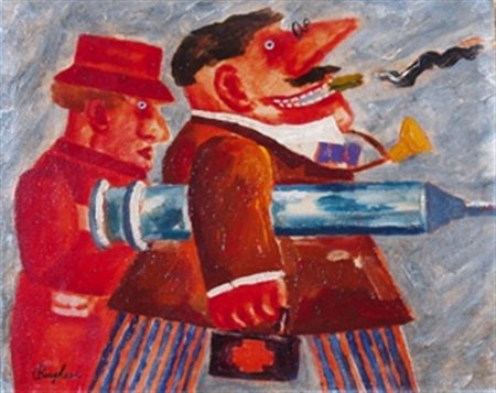 BORGHESE FRANZ (Roma 1941 - Roma 2005) "Medico e signorina" primi anni '90...