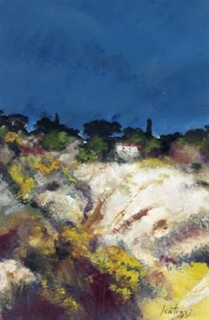 SCATIZZI SERGIO (Gragnano 1918 - Firenze 2009) "Paesaggio" Olio su cartoncino...