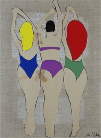 LODOLA MARCO (Dorno Pavia 1955) "Figure" Dime colorate su tela cm. H: 80.00...