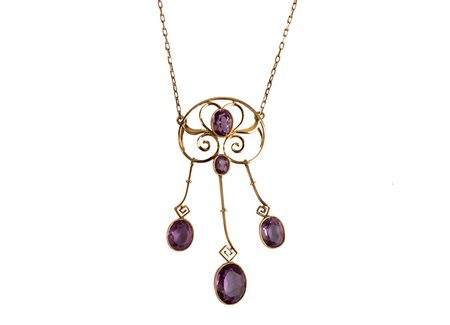 Collier Deco con ametista. Oro 18 Kti. gr. 9,70