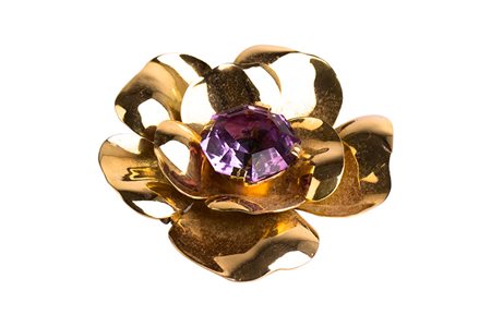 Spilla a fiore con ametista.Oro 18 Kti. gr. 54