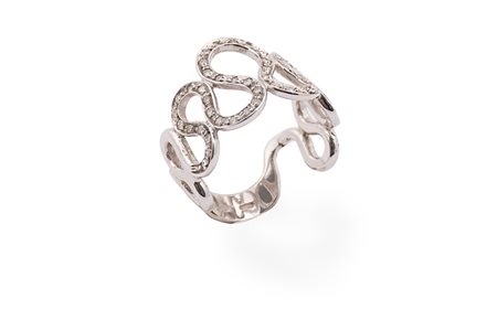 Anello ondulato .Oro 18 Kti Marchio 750 46 diamanti cti 0,50 Peso gr. 4,60