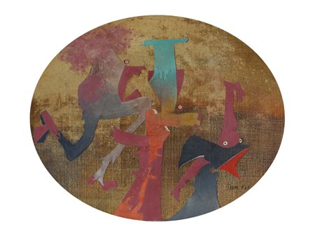 Emilio Tadini, Piccola Festa, 1965, tecnica mista su tela applicata su...