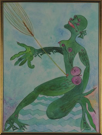 Luigi Ontani, Rana Grano, 1998, china acquarello su carta, cm. 48x36,...