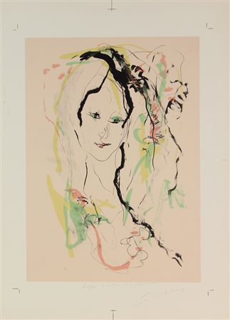 Ernesto Treccani, Figura, 1980 circa, litografia su carta, cm. 50x70, es....