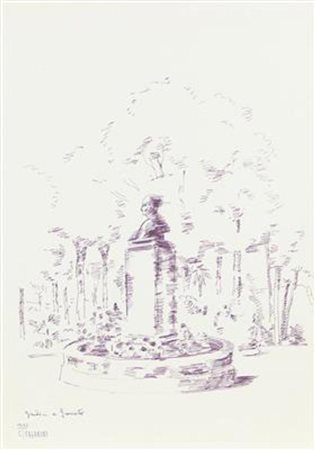 Cesare Vagarini, Giardini a Grosseto, 1967, pennarello su carta, cm. 50x35,...
