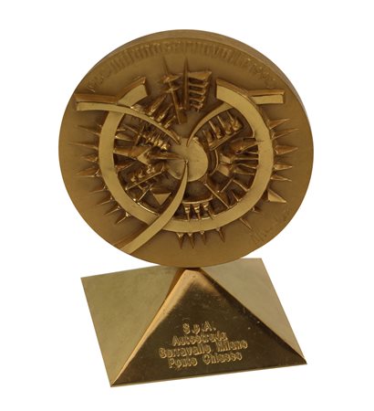 Arnaldo Pomodoro, Senza titolo, medaglia in bronzo dorato coniata dallo...