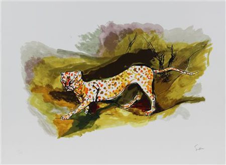 Renato Guttuso, Ghepardo, serigrafia su carta, cm. 50x70, es. 21/150, firmata...