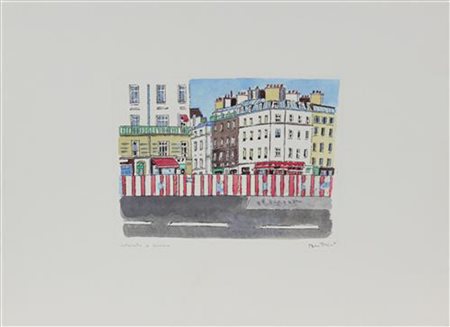 Orfeo Tamburi, Parigi, incisione e serigrafia su carta colorata a mano, cm....