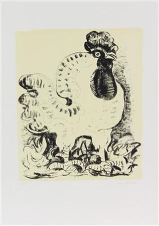 Domenico Cantatore, Gallo, litografia su carta, cm. 70x50, es. 116/125,...