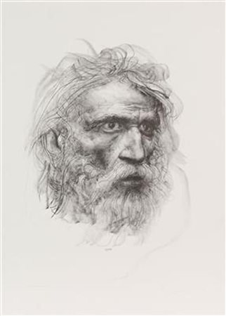 Pietro Annigoni, Omaggio a Modigliani, litografia su carta, cm. 76x56, es....