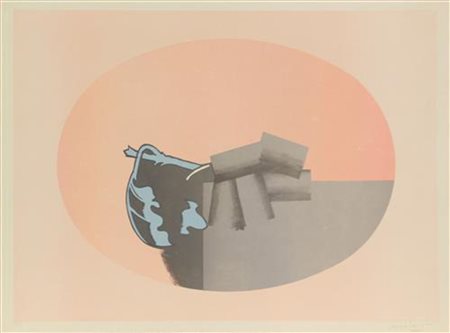 Carlo Mattioli, Composizione rosa, litografia su carta, cm. 50x70, es....