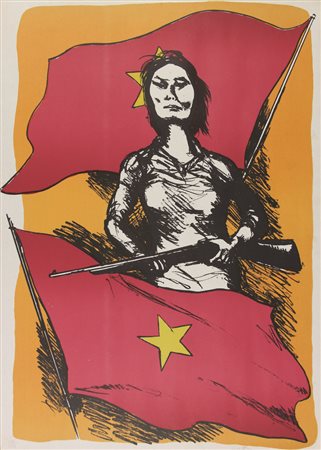 Renato Guttuso, Senza titolo, litografia su carta, cm. 70x50, es. 18/100,...