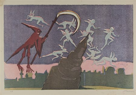 Mino Maccari, Senza titolo, litografia su carta, cm. 49,5x69, es. prova...