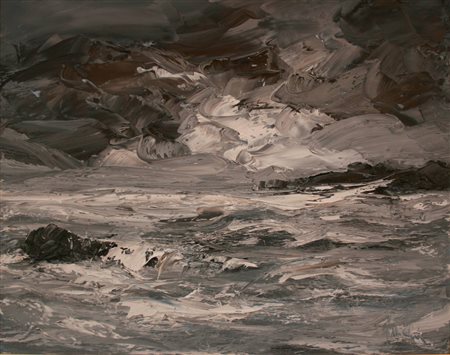 Mario Falchi, Mareggiata in Liguria, 2016, olio su tela, cm. 50x40, firmato...