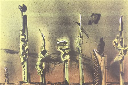 Gaston Orellana, El jardin de las Verduras, (1980), litografia su carta, cm....