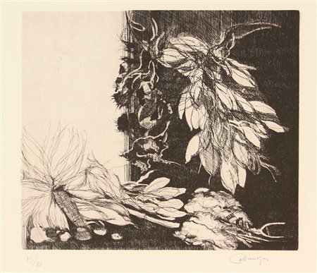 Giancarlo Cazzaniga, Interno, (1980 circa), acquaforte su carta, cm. 60x50...