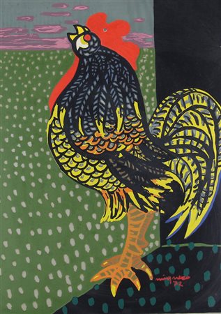Giuseppe Migneco, Il Gallo, 1972, multiplo a pù colori su lastra, cm. 65x50,...