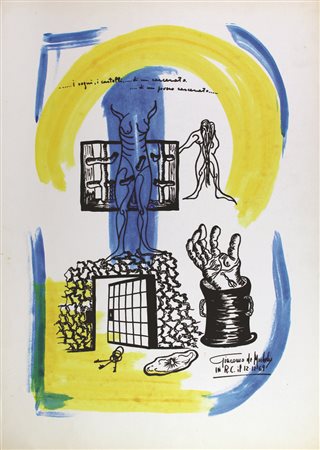 Giacomo De Michelis, Senza titolo, litografia su carta, cm. 50x70, firmata in...