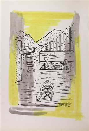 Giacomo De Michelis, Senza titolo, litografia su carta, cm. 50x70, firmata in...