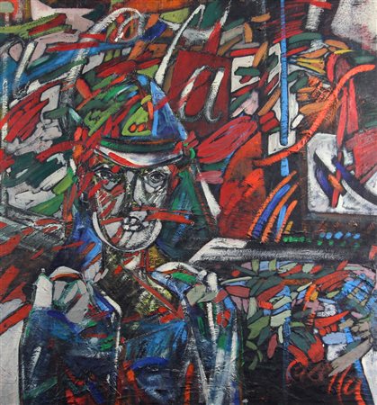 Ignoto, Senza titolo, tecnica mista su tavola, cm. 81x76, firmata in basso a...