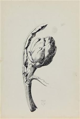 Cesare Vagarini, Carciofo, 1962, china su cartoncino, cm. 35,5x25, siglata e...