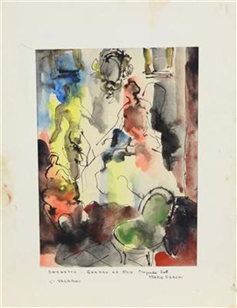 Cesare Vagarini, Bozzetto per quadro ad olio, china e inchiostri acquerellati...