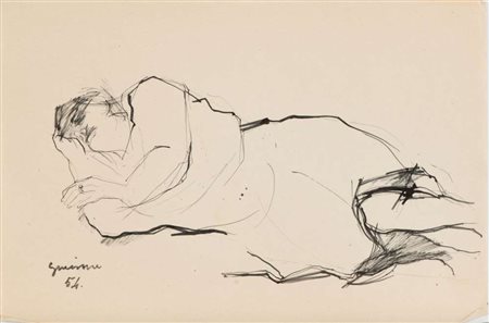 PIERO GUCCIONE (Scicli 1935) Studio per figura sdraiata, 1954 Penna e feltro...