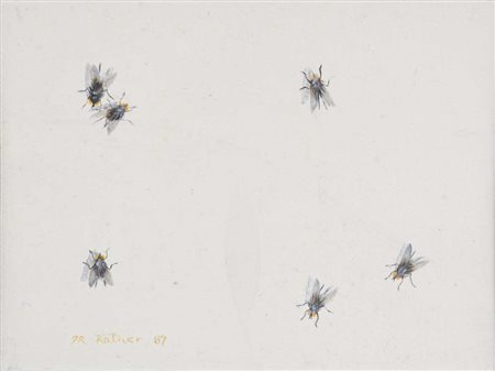 JOHN RATNER (Los Angeles 1934) Mosche, 1987 Trittico ad olio su cartoncino...