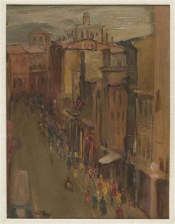 DIEGO PETTINELLI (Matelica 1897- Roma 1989) Via Orefici, 1929 Olio su...