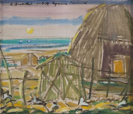 LUIGI BARTOLINI (Cupramontana 1892 - Roma 1963) Capanna, 1937 Olio su cartone...