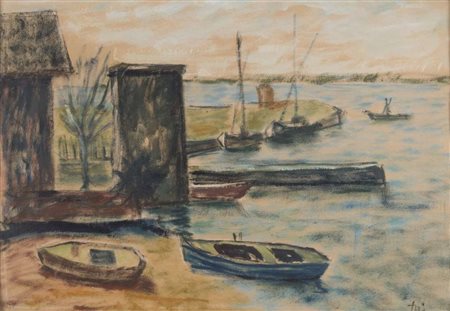ARTURO TOSI (Busto Arsizio 1871 - Milano 1956) Marina Olio su carta, cm. 35 x...