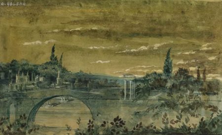 GIULIANO GELENG (Roma 1949) Interno con prospetto architettonico Paesaggio...