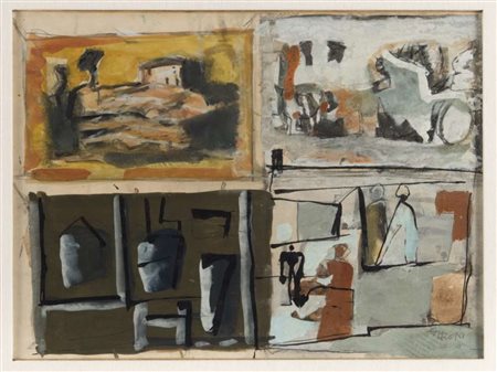 MARIO SIRONI (Sassari 1885-Milano 1961) Composizione, 1947 Tempera,...