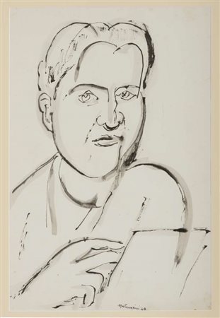 LUIGI MONTANARINI (Firenze 1906 - 1998) Ritratto maschile, 1948 Acquerello su...