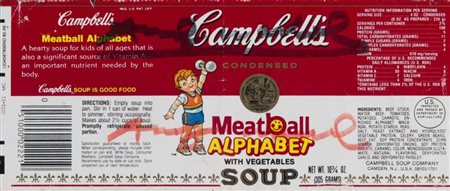 ETICHETTA CAMPBELL'S MEATBALL con doppio autografo 'Andy Warhol, in...