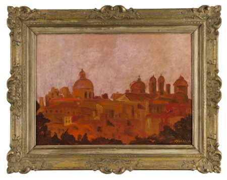 CARLO QUAGLIA (Terni 1903 - 1970) Veduta di Roma Olio su compensato, cm. 50 x...