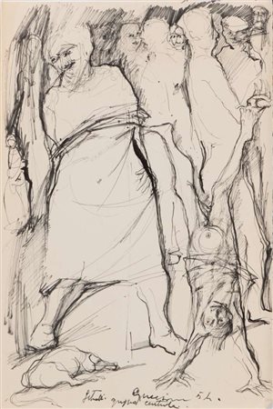 PIERO GUCCIONE (Scicli 1935) Studio per dipinto, 1954 Penna e feltro nero su...