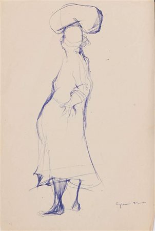 PIERO GUCCIONE (Scicli 1935) Portatrice, 1954 Penna su carta, cm. 30 x 20...