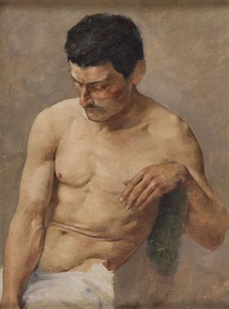 PITTORE ITALIANO DEL NOVECENTO Busto d'uomo seduto Olio su cartone telato,...