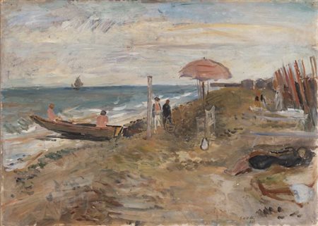 BRUNO SAETTI (Bologna 1902 - 1984) Marina, 1933 Olio su tavoletta, cm. 45,5 x...