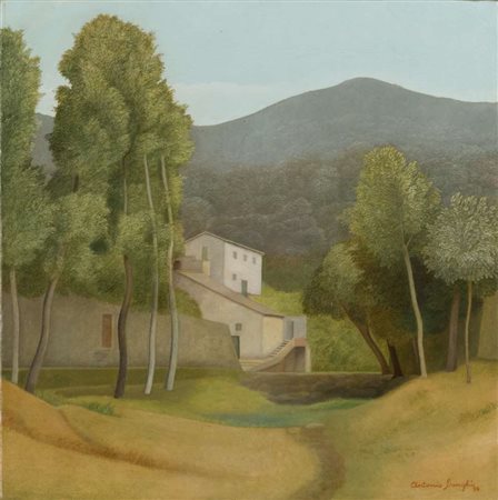 ANTONIO DONGHI (Roma 1897 - 1963) Paesaggio ligure, 1934 Olio su tela, cm. 45...