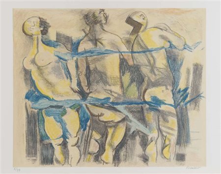 FAUSTO PIRANDELLO (Roma 1899 - 1975) Bagnanti Litografia a colori, ex. 6/99...