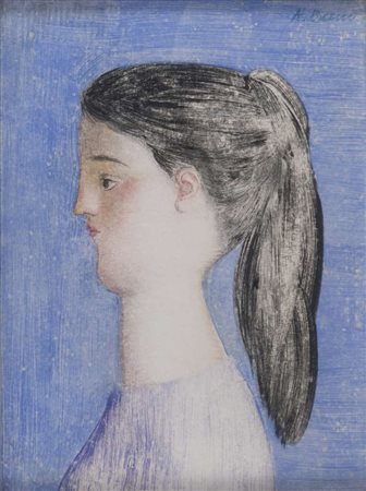 ANTONIO BUENO (Berlino 1918 - Fiesole 1985) Profilo femminile Olio e pastelli...